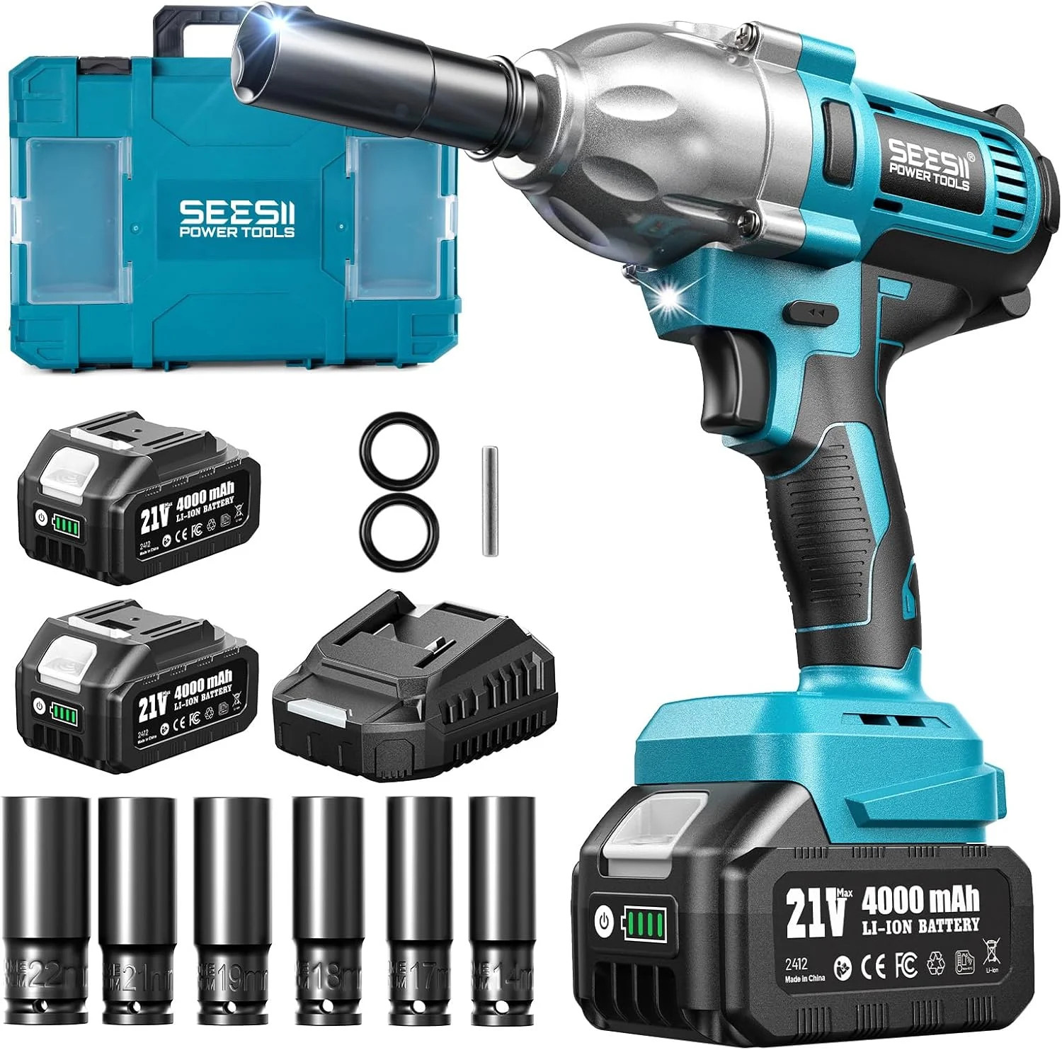 Seesii Impact Wrench 665 FT-LBS(900N.m) 3300IPM 1/2 Impact Gun High Torque Elect