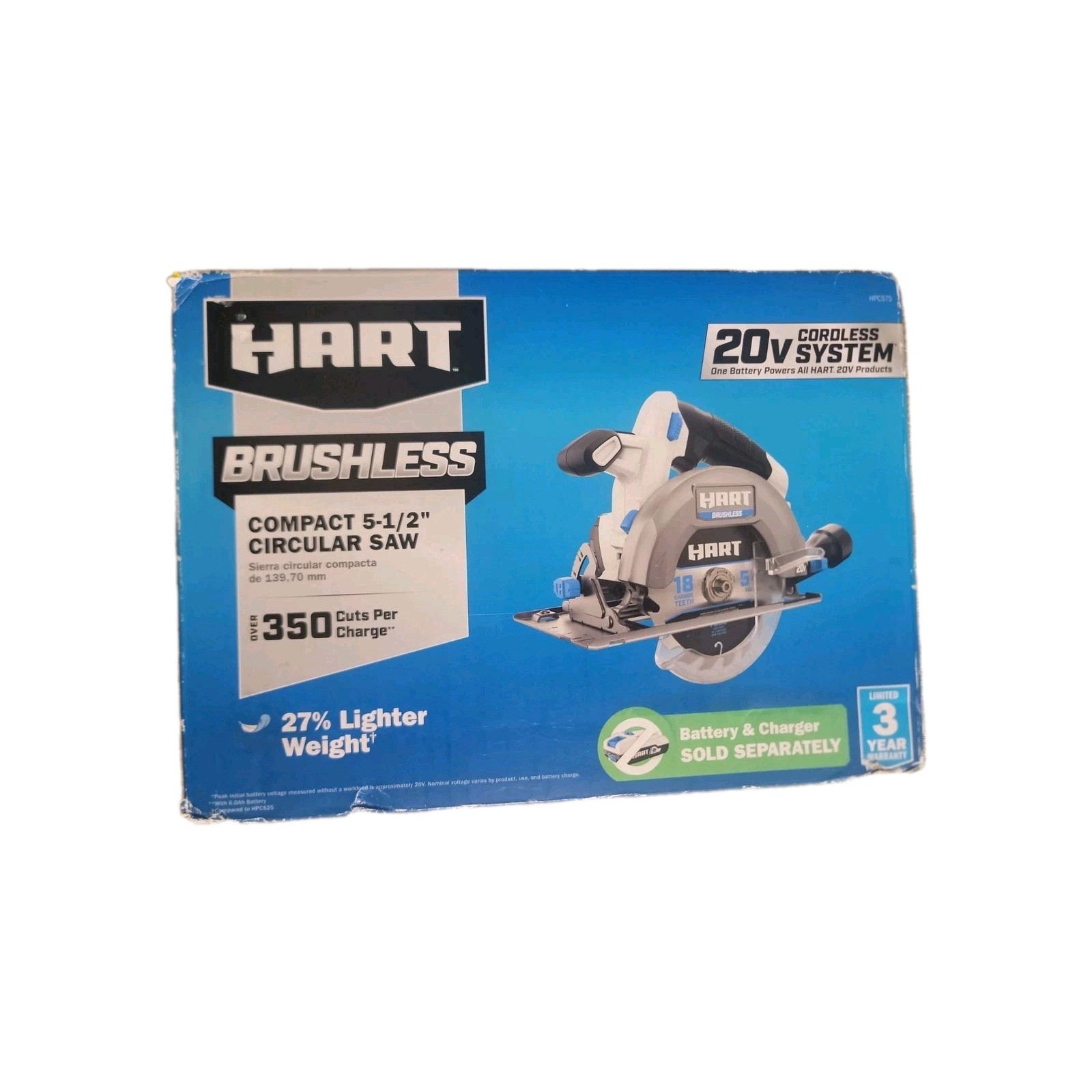 HART 20-Volt Compact Circular Saw 5 1/2 Brushless Battery Operated (Tool Only)