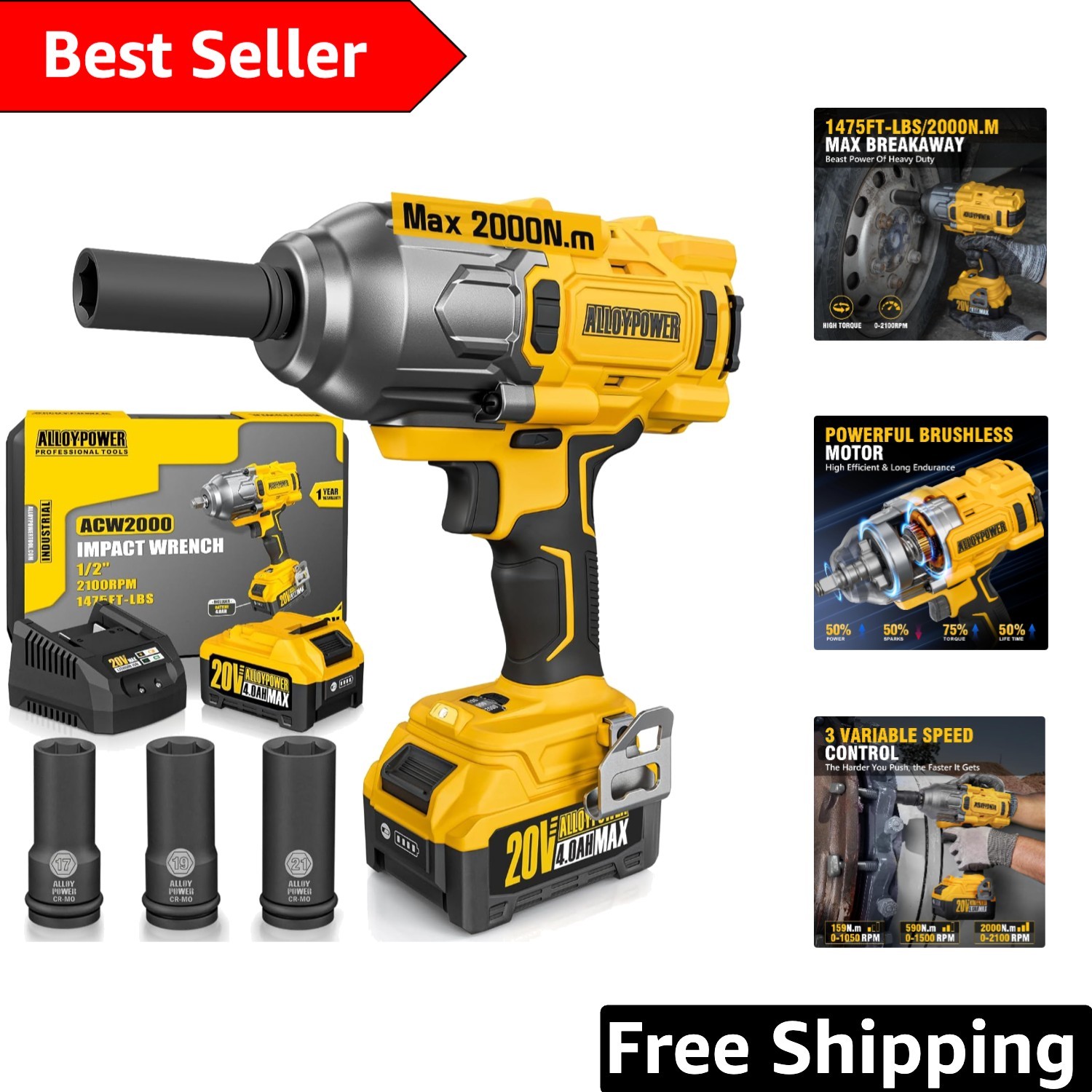 High Torque Cordless Impact Gun – 3-Mode Speed Control, Perfect for Trucks