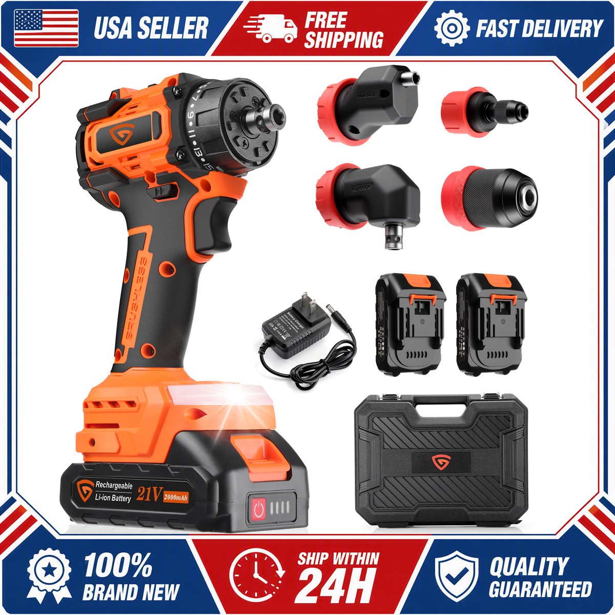 Heavy Duty Impact Wrench 1500Nm 1107Ft-lbs 2×4.0Ah Battery Auto Repair GEARZAAR