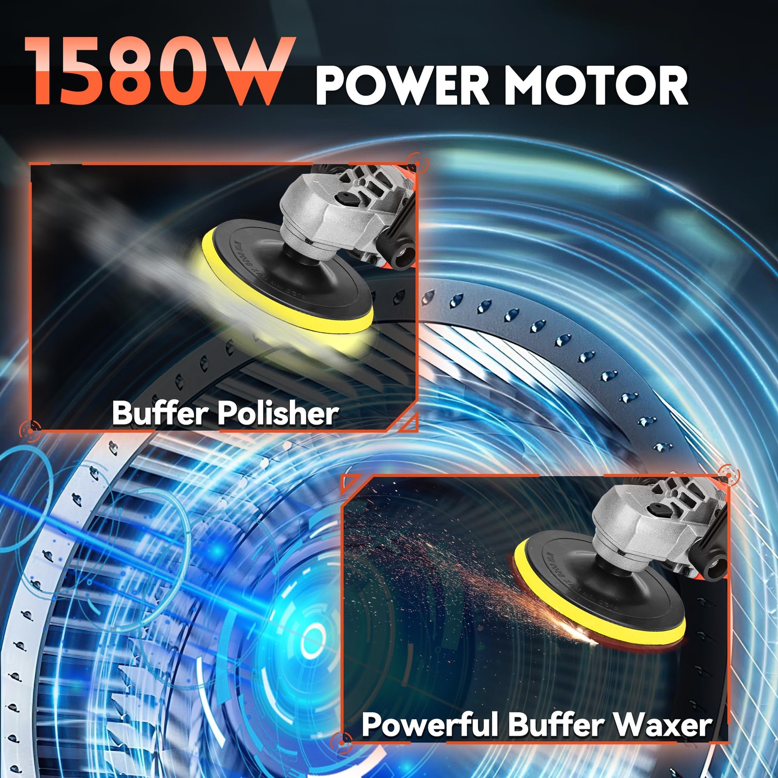 7&Prime; Rotary Buffer Polisher, 1580W, 7 Speeds, Car Waxing & Sanding Tool