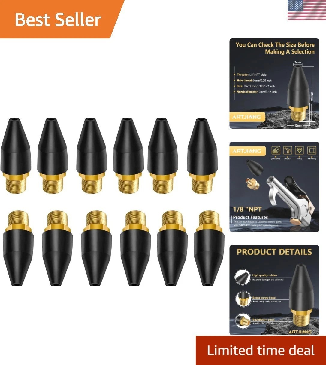 12pcs Black Rubber Air Tool Tips – Durable Nozzle Set for Efficient Inflation