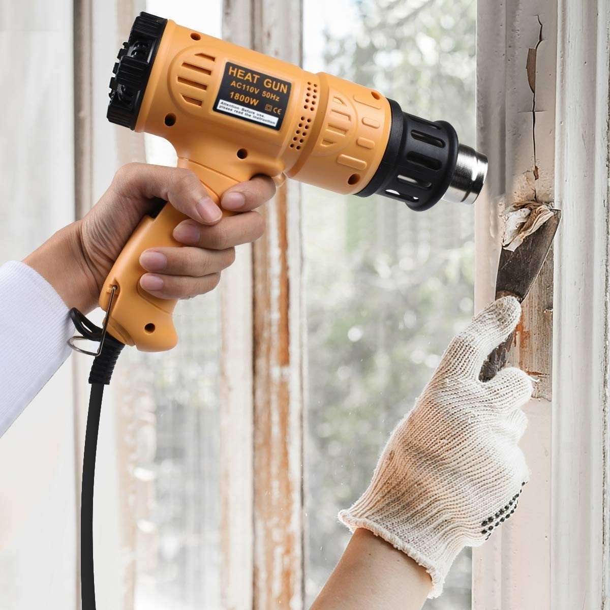 1800W Heat Gun with Variable Temp 122℉-1202℉, Fast Heating, 4 Nozzles, Overheat