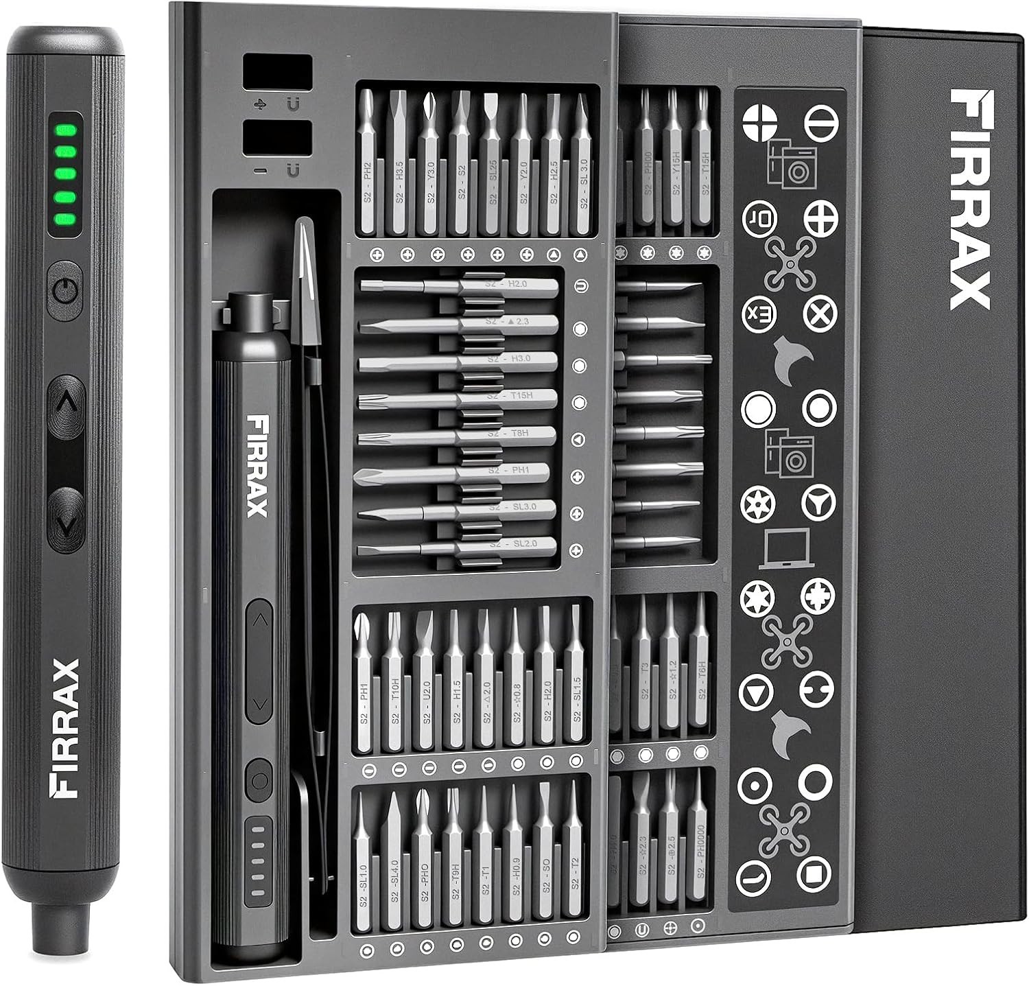Mini Electric Screwdriver Set, FIRRAX 76-in-1 Small Precision Grey