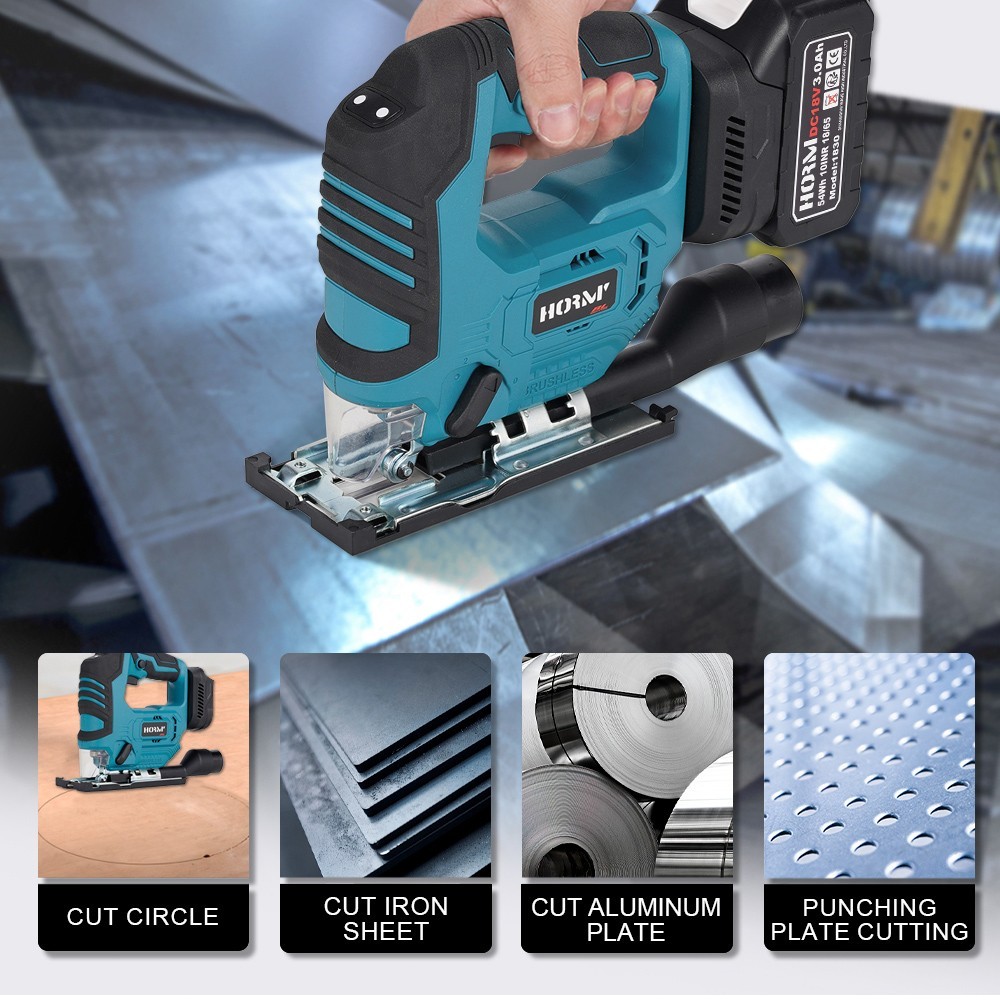18V Cordless Jig Saw 3-Speed Variable Brushless Power Saw + 2 Batteries for Wood