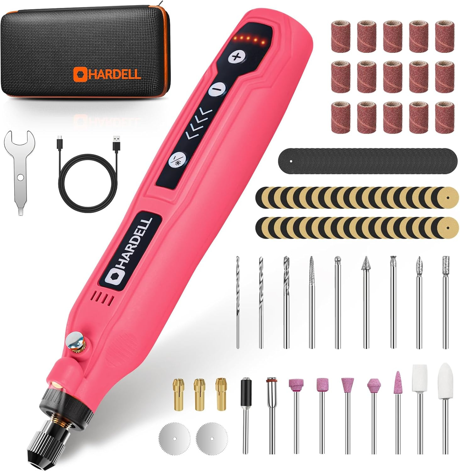 Mini Cordless Rotary Tool Kit 5-Speed 3.7V USB Rechargeable 69 Accessories Pink