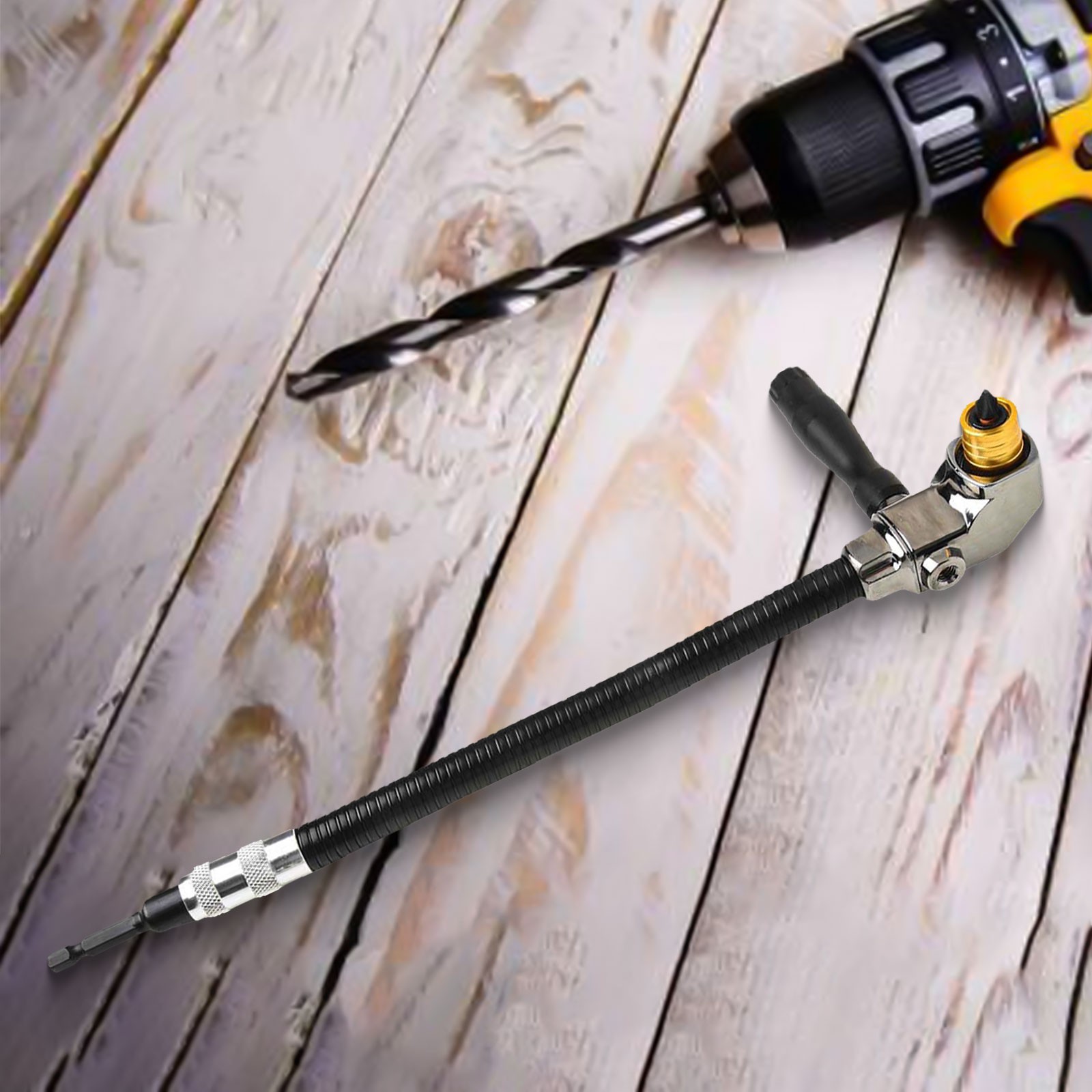 Self Locking Right Angle Drill Attachment with Detachable Handle and Shaft