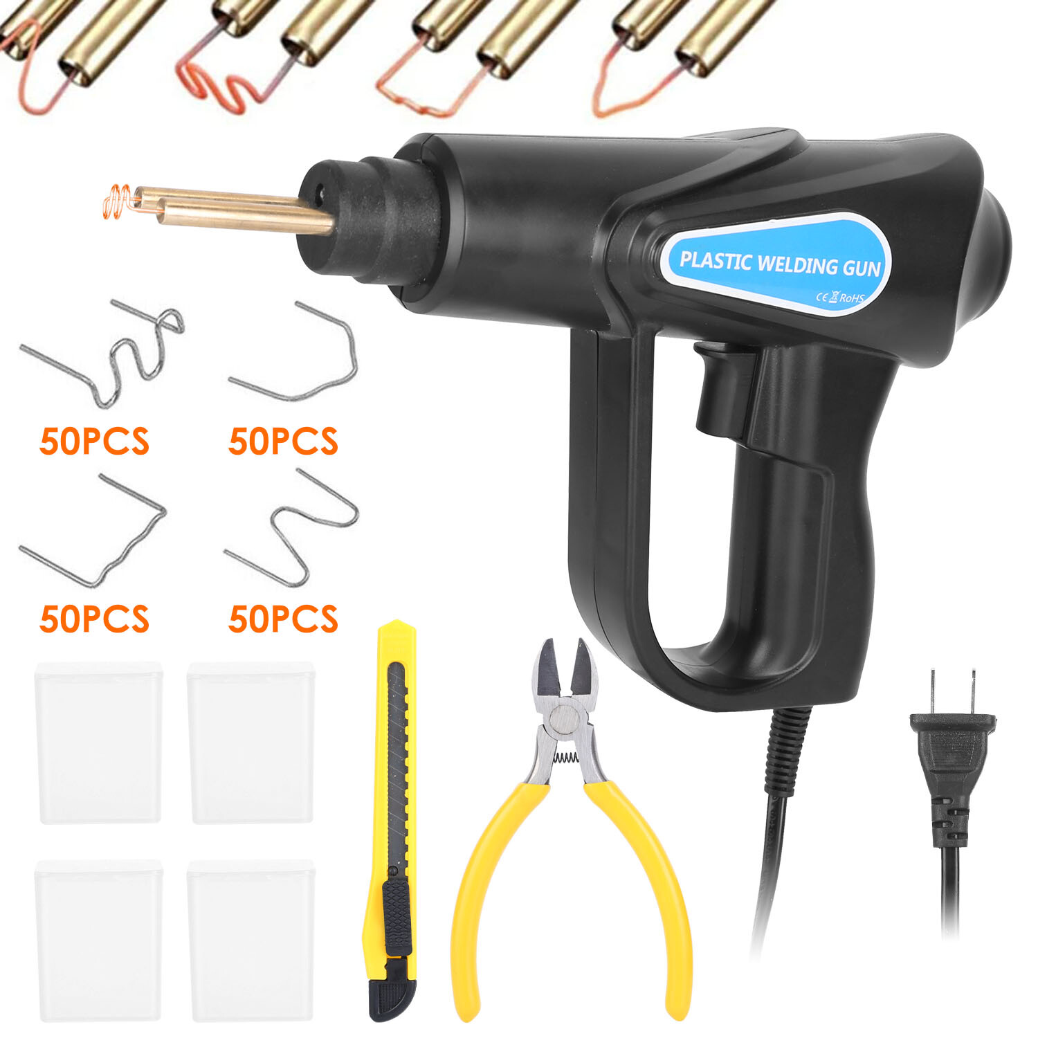 Hot Stapler Car Bumper Fender Fairing Welder Gun Plastic Repair Kit +200 Staples