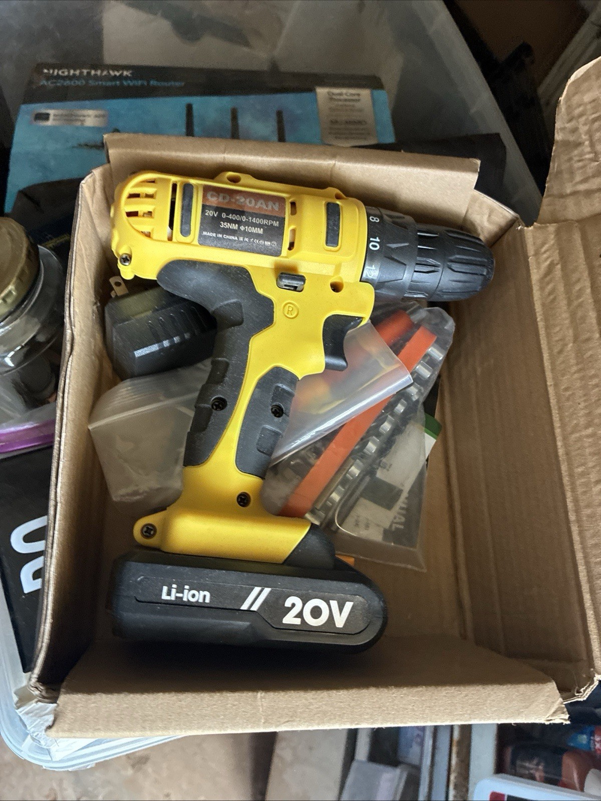 Power Tool Compact Cordless Drill With Battery And Charger, Black & Yellow