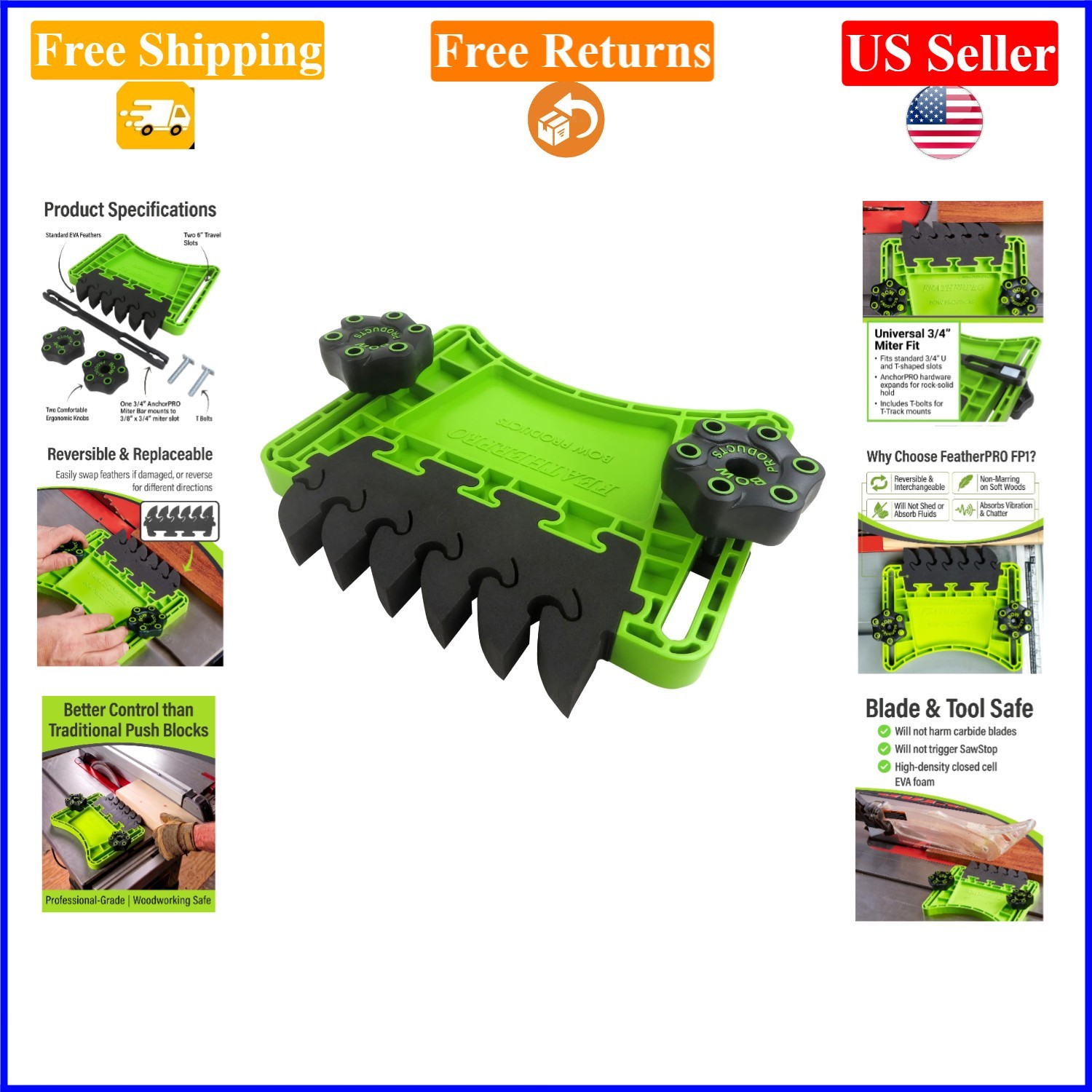 EVA Featherboard for Saws & Routers, 5X Resistance, Green/Black, 1 Pack