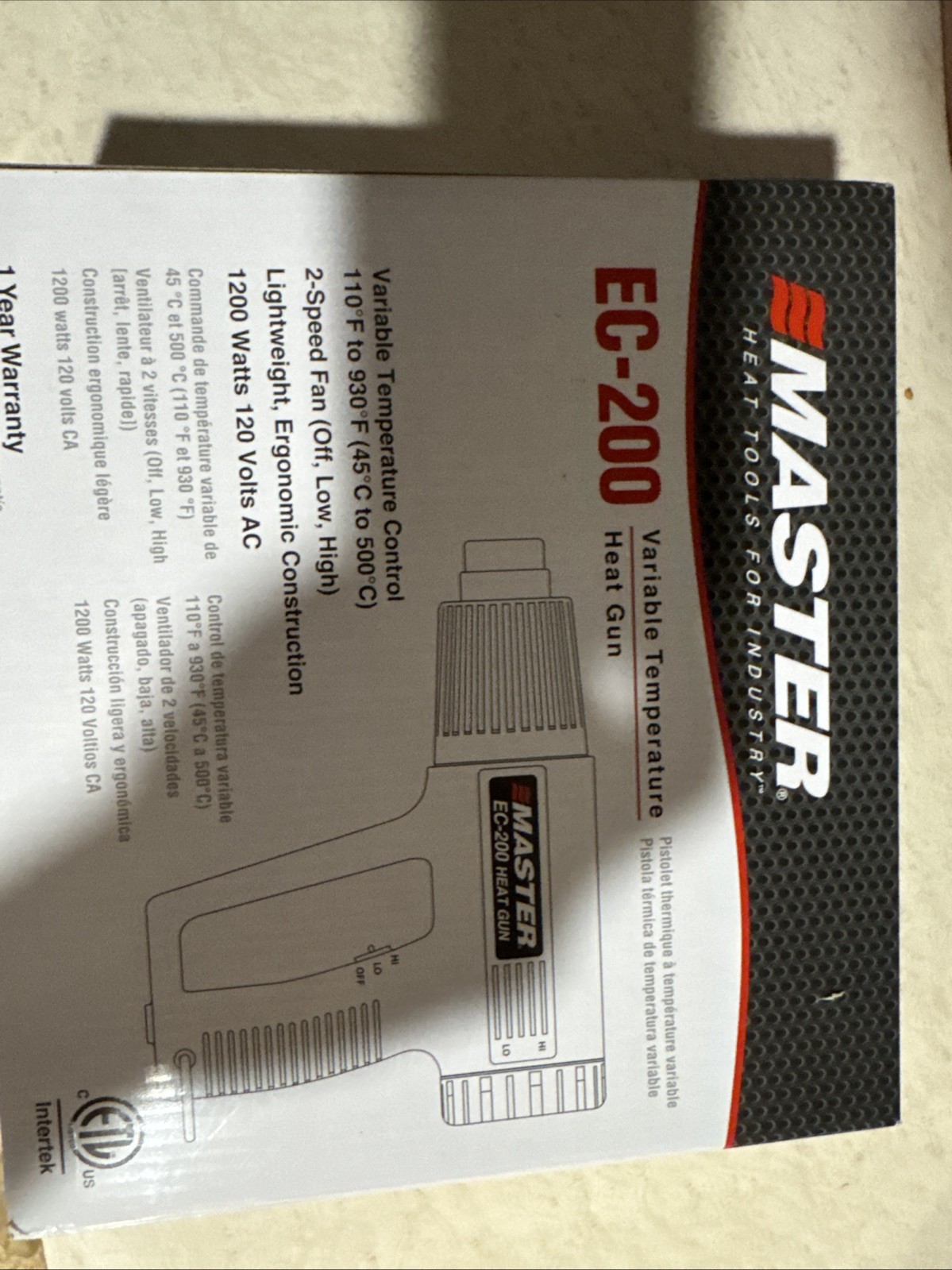 Master Appliance Ec-200 Heat Gun, Corded Powered, 120V Ac, Variable Temp.