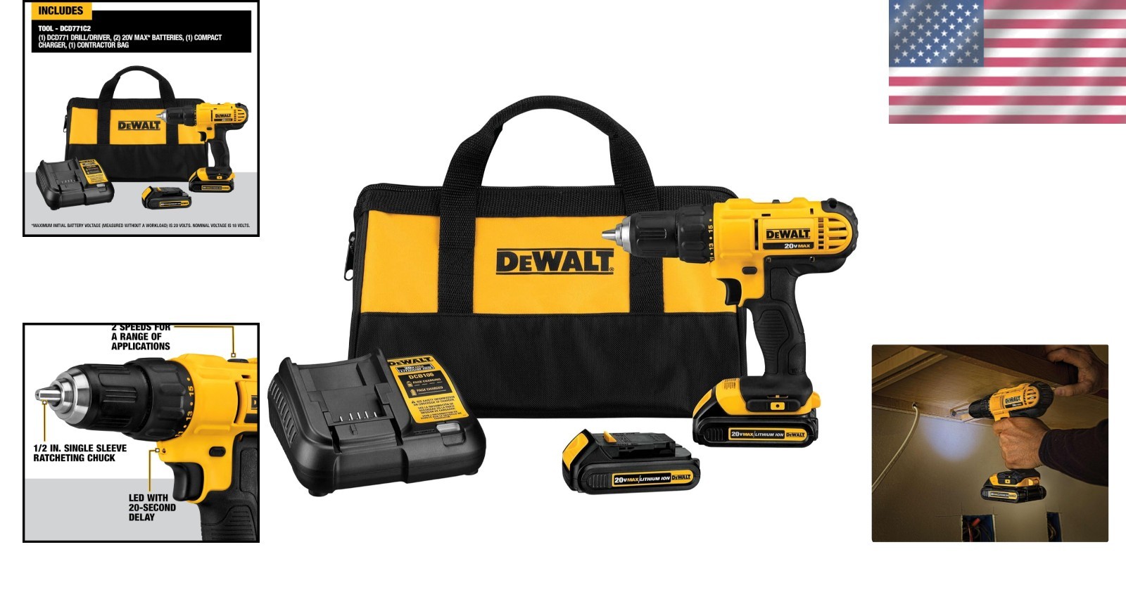 20V Max Cordless Drill/Driver Kit with Dual Batteries and Charger