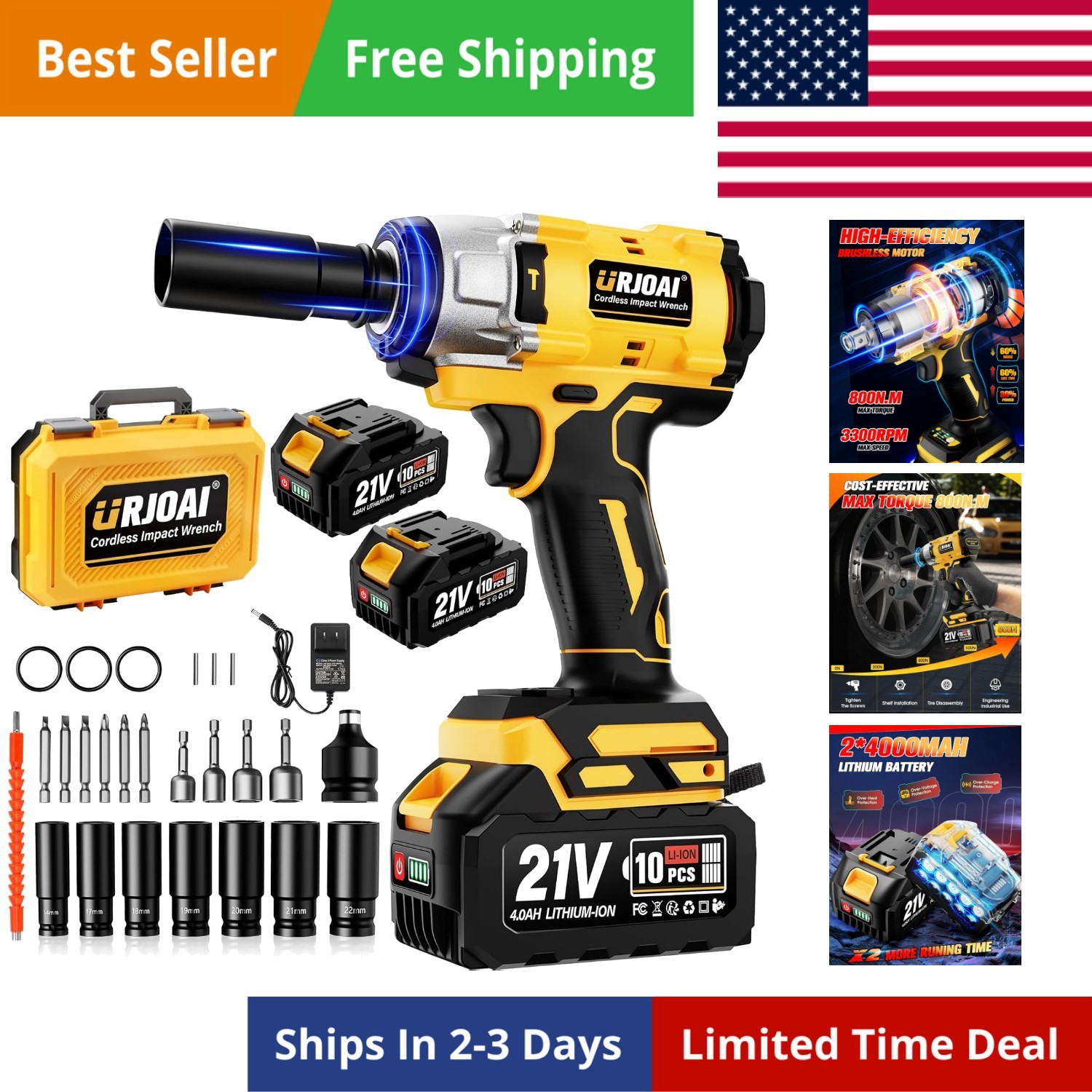Cordless Impact Wrench – 590Ft-lbs 800N.m Brushless 1/2 inch, 3300RPM High To…