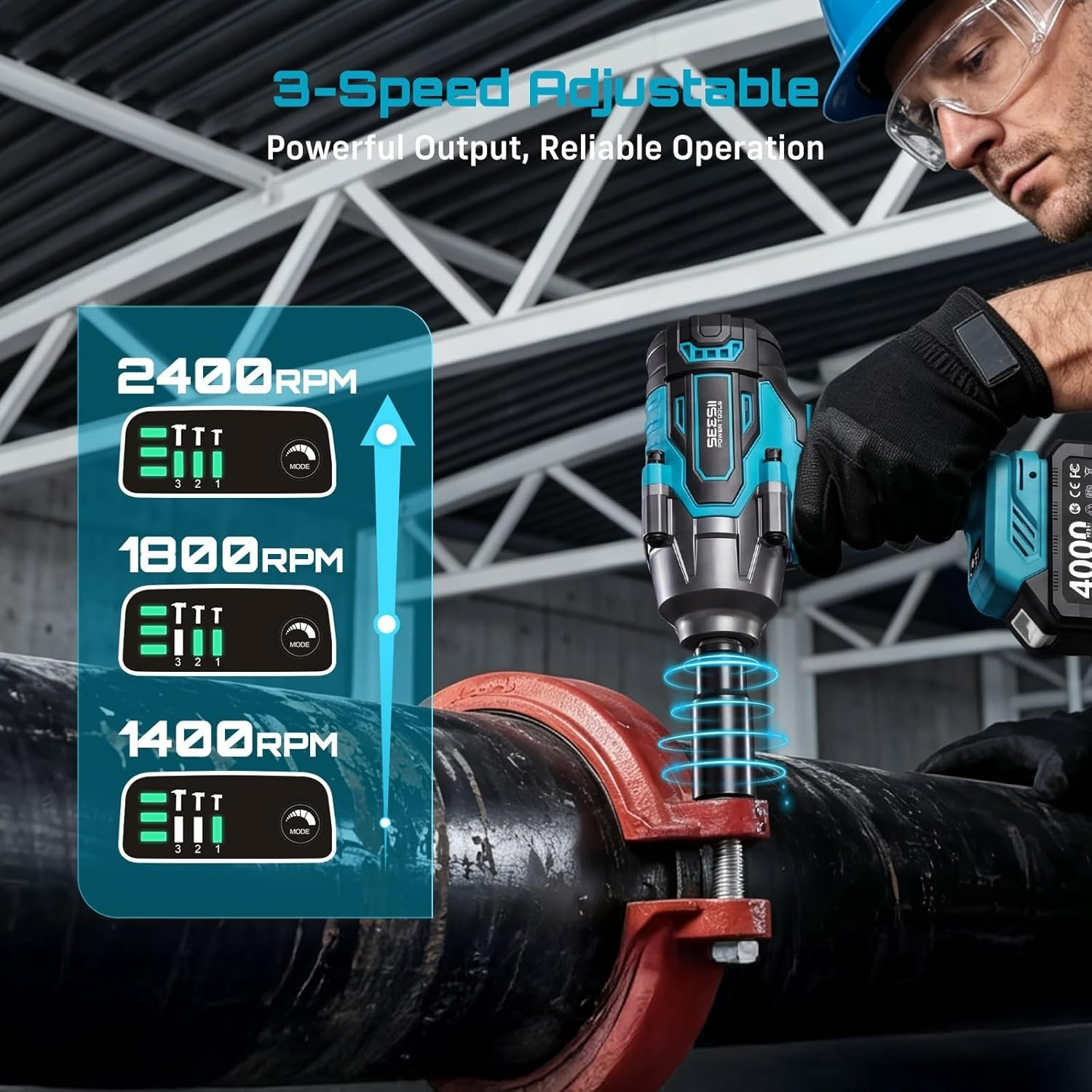 Seesii 1000N.m (738ft-lbs) Cordless Impact Wrench High Torque,1/2&Prime; Brushless Imp