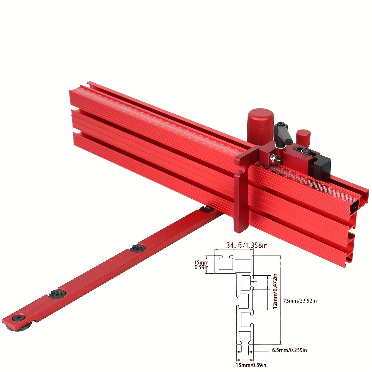 1 Set Miter Gauge and 400MM Aluminium Profile Fence with Track Stop Sawing Assem