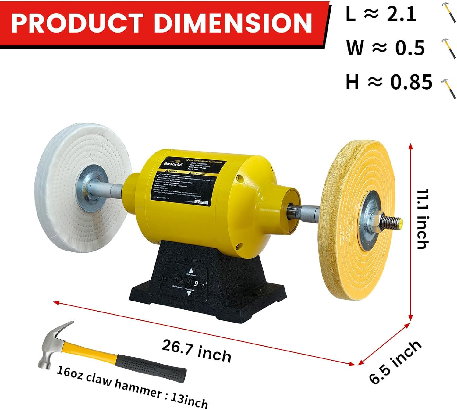 10 Inch Bench Buffer Polisher, Dual Speed 1750/3450RPM Electric Buffing Machine