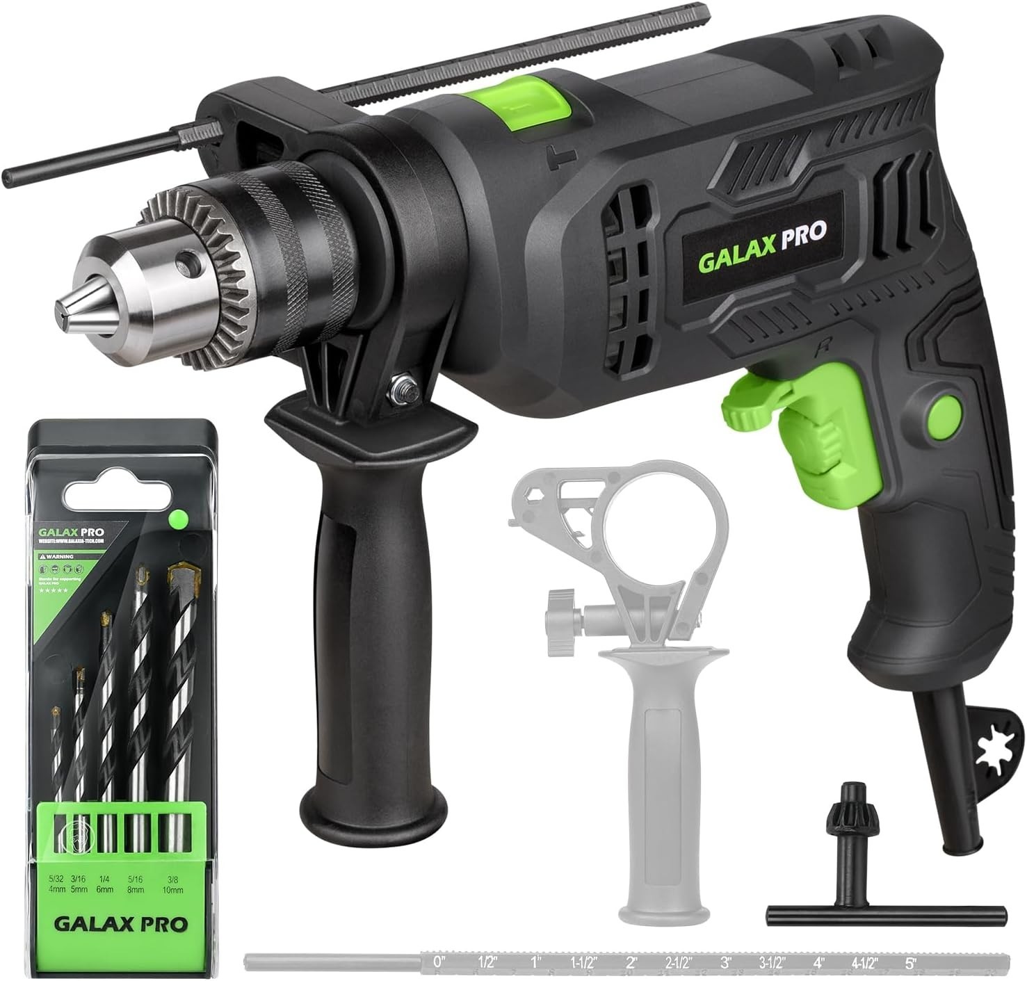 Green Corded Hammer Drill 4.5A 3000RPM 2-Function 1/2 Inch Metal Chuck