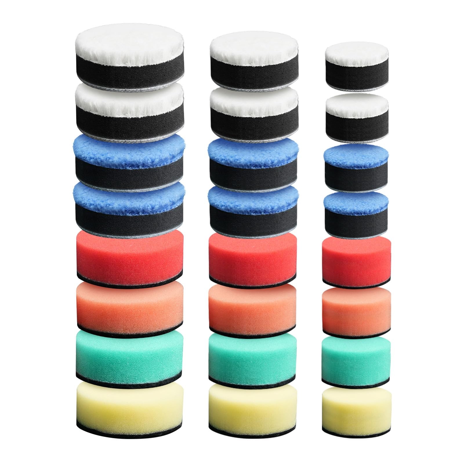 24 PCS Multi-Size Polishing Pad Kit 1/1.5/2 Inch Foam Wool Buffing Pads