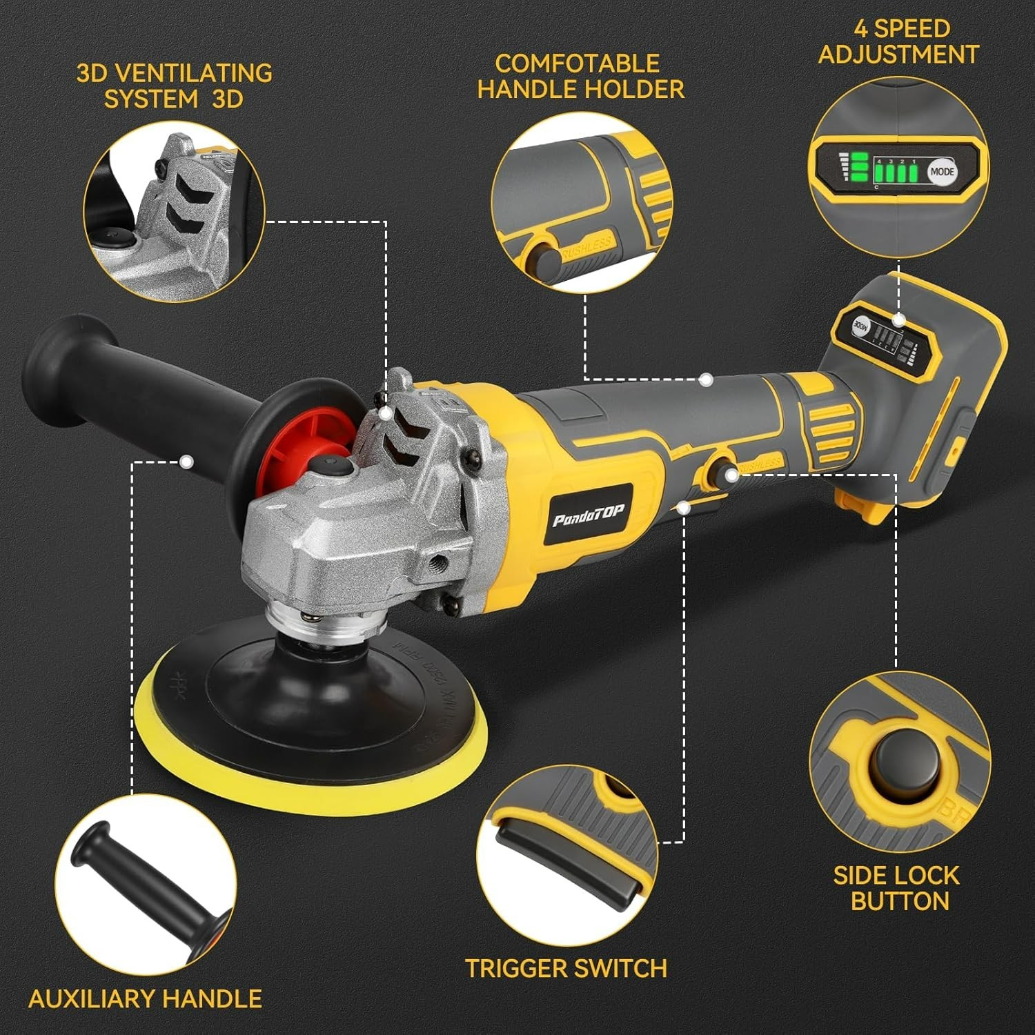 Cordless Buffer Polisher for De-Walt 20V Max Battery, Brushless Rotary Car Buffe