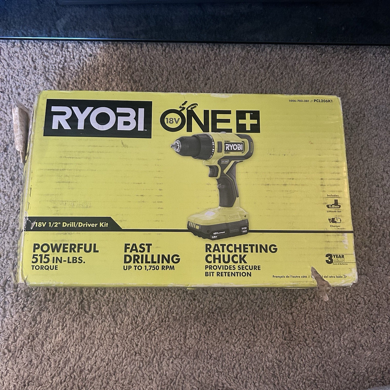 Ryobi PCL206K1 18V ONE+ Drill/Driver Kit, Li-Ion Battery, Charger, 1/2&Prime; Keyless