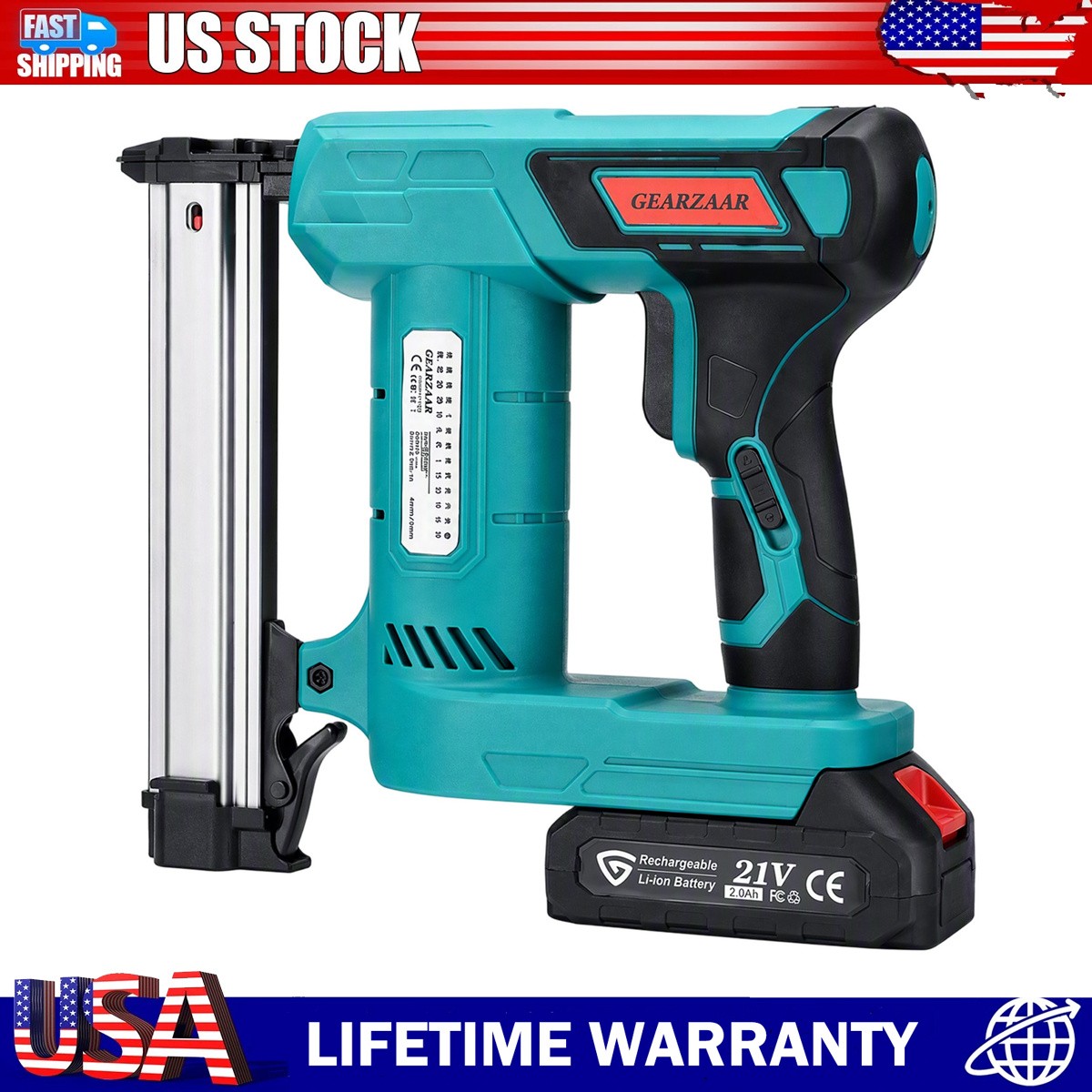 Cordless Nail Gun Portable Woodworking Battery Powered w/ 2×2.0Ah Battery