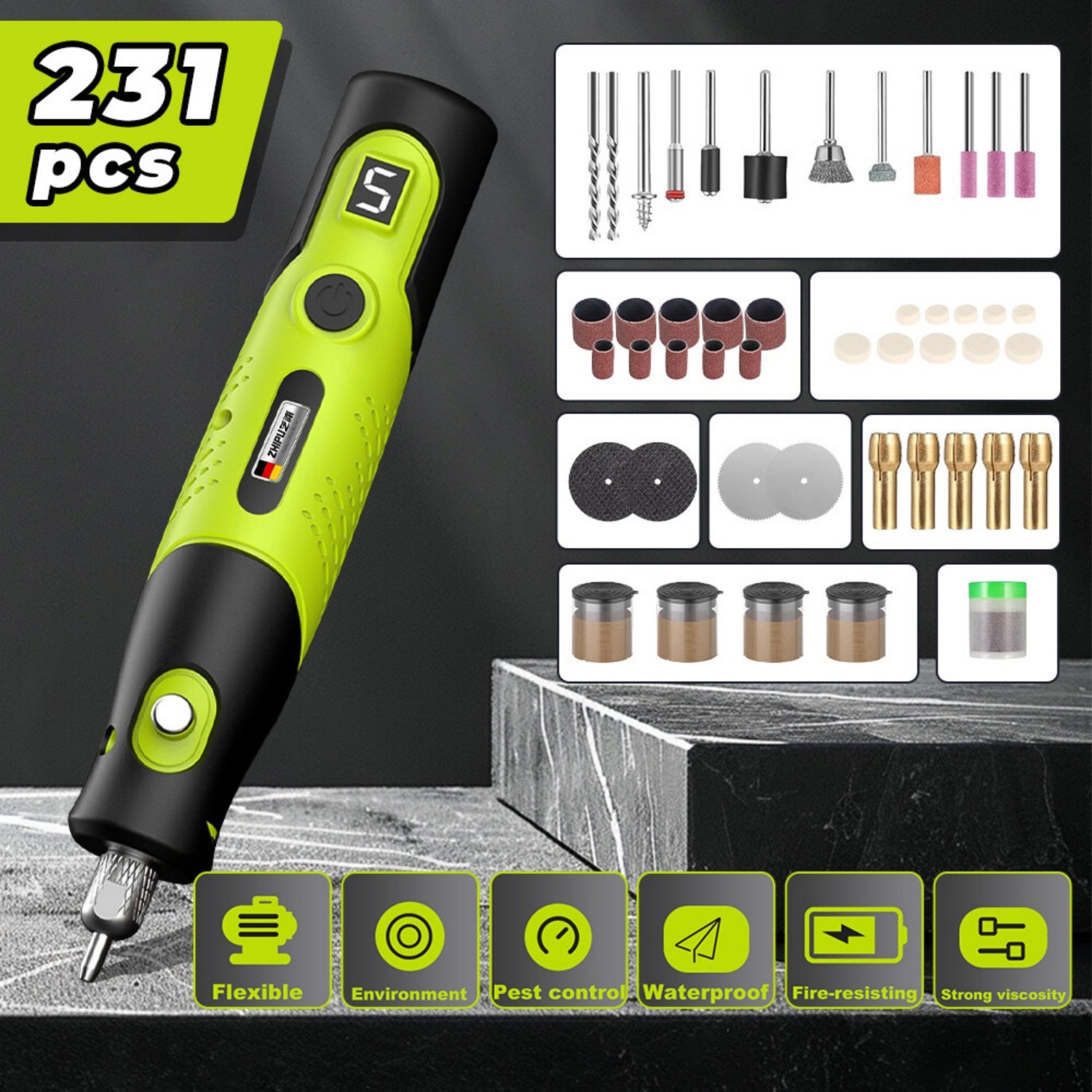 Cordless 231pcs Electric Mini Drill Pen 5 Speed Rotary Compact Grinder Engraving