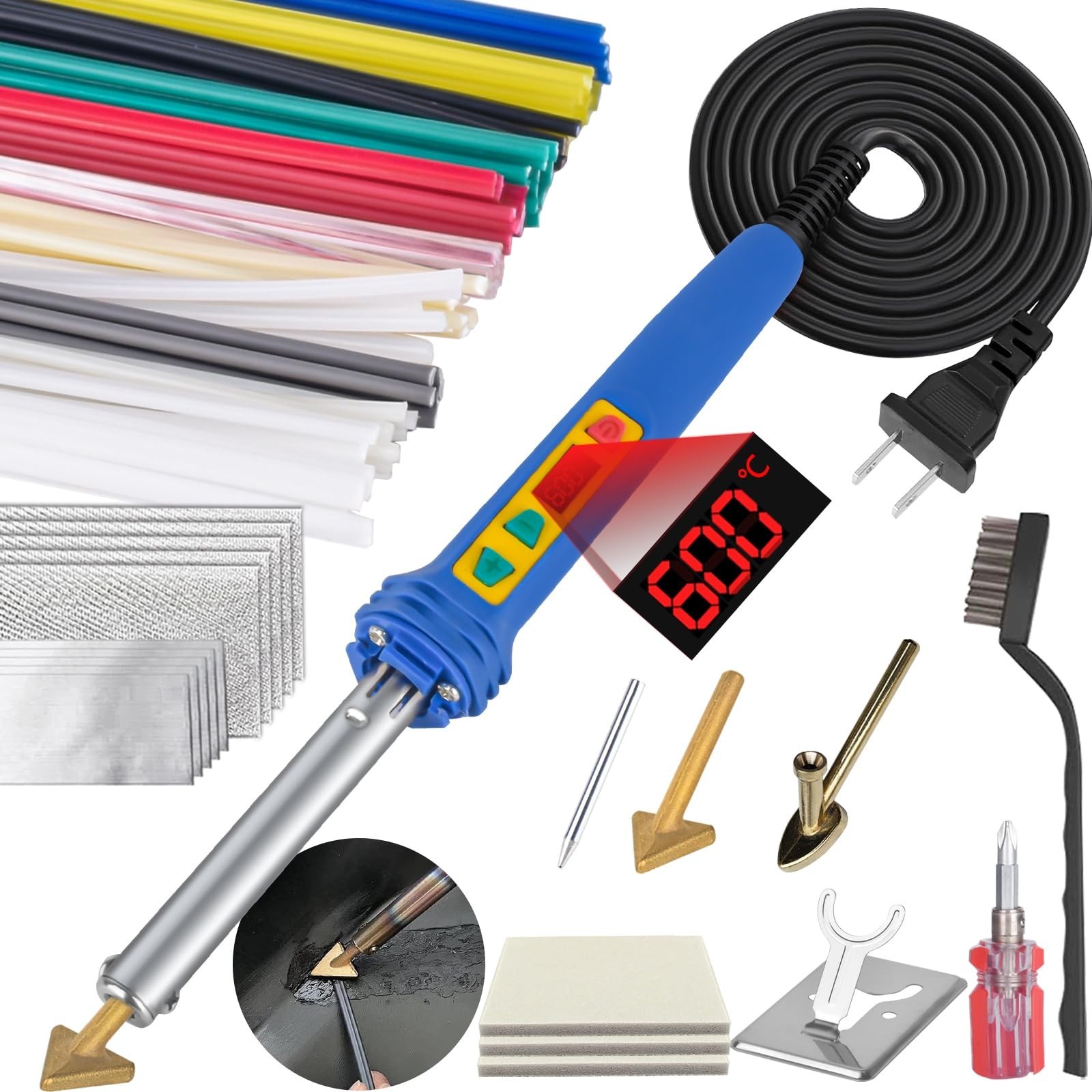 150W LED Adjustable Temperature Plastic Welder Kit, 106PCS Rods & 4 Tips, DIY Re