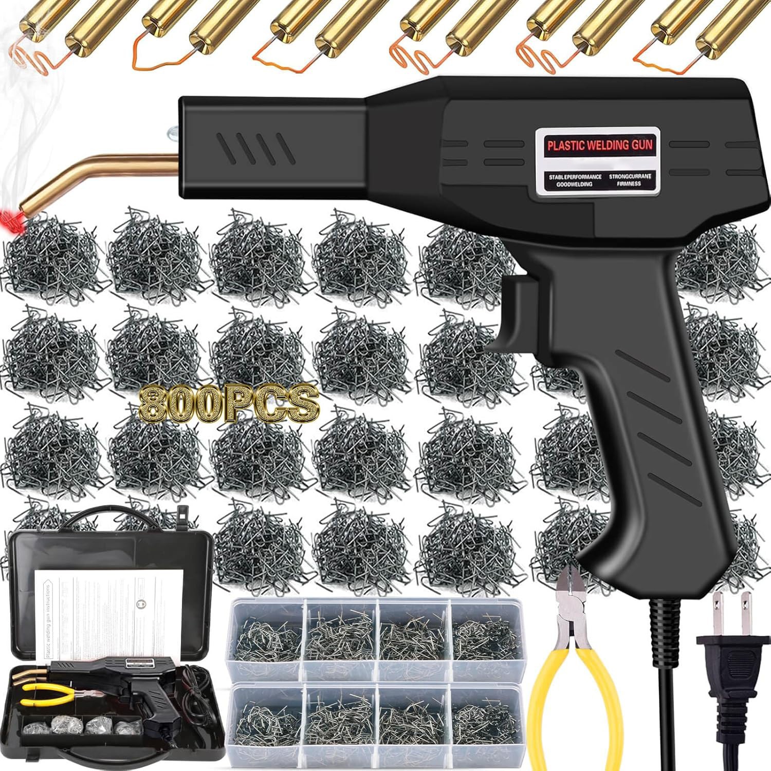 Plastic Welder Kit Soldering Hot Stapler Bumper Repair Welding Gun 800 Staples