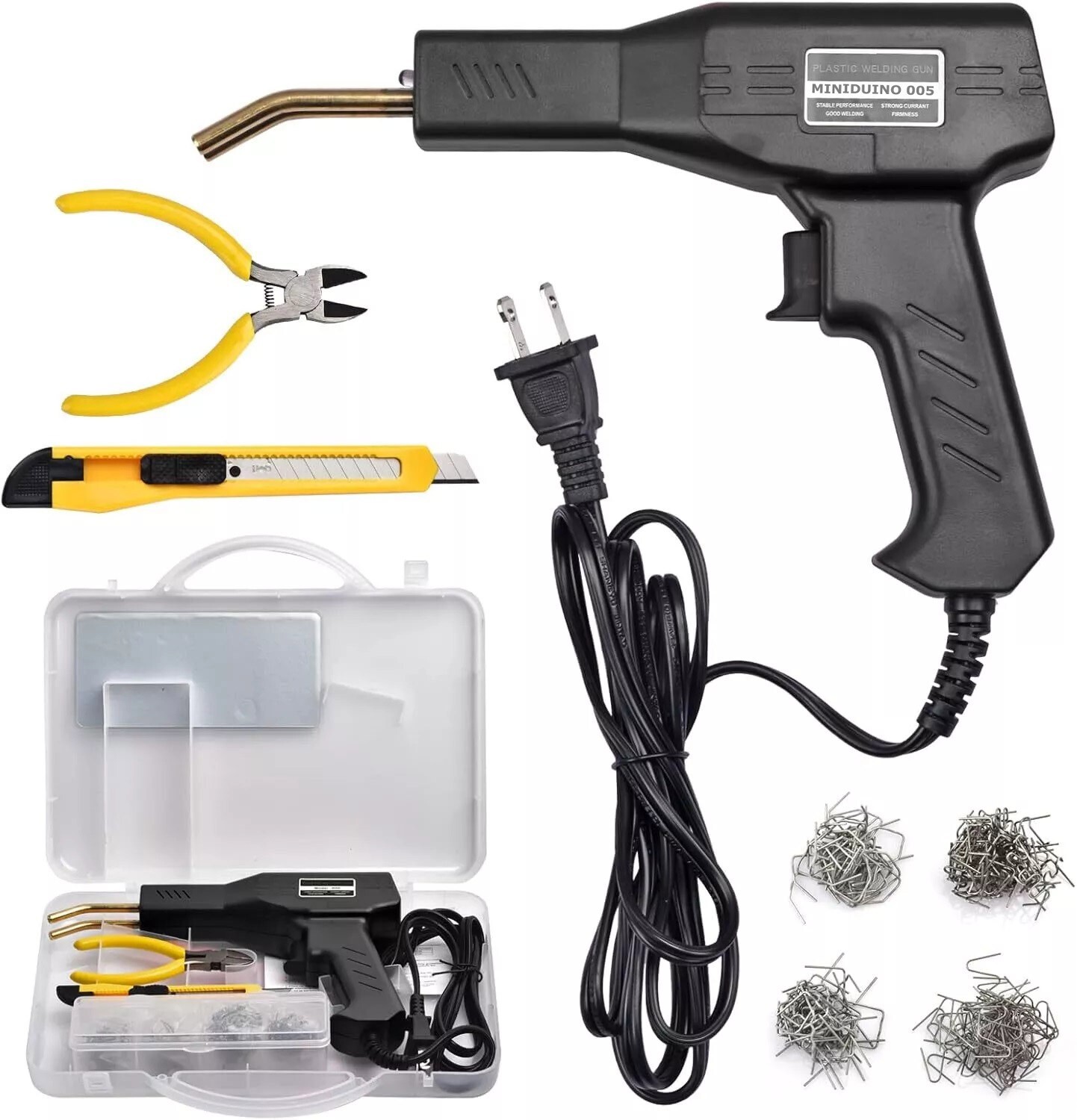 Hot Stapler Car Bumper Fender Fairing Welder Gun Plastic Repair Kit +600 Staple