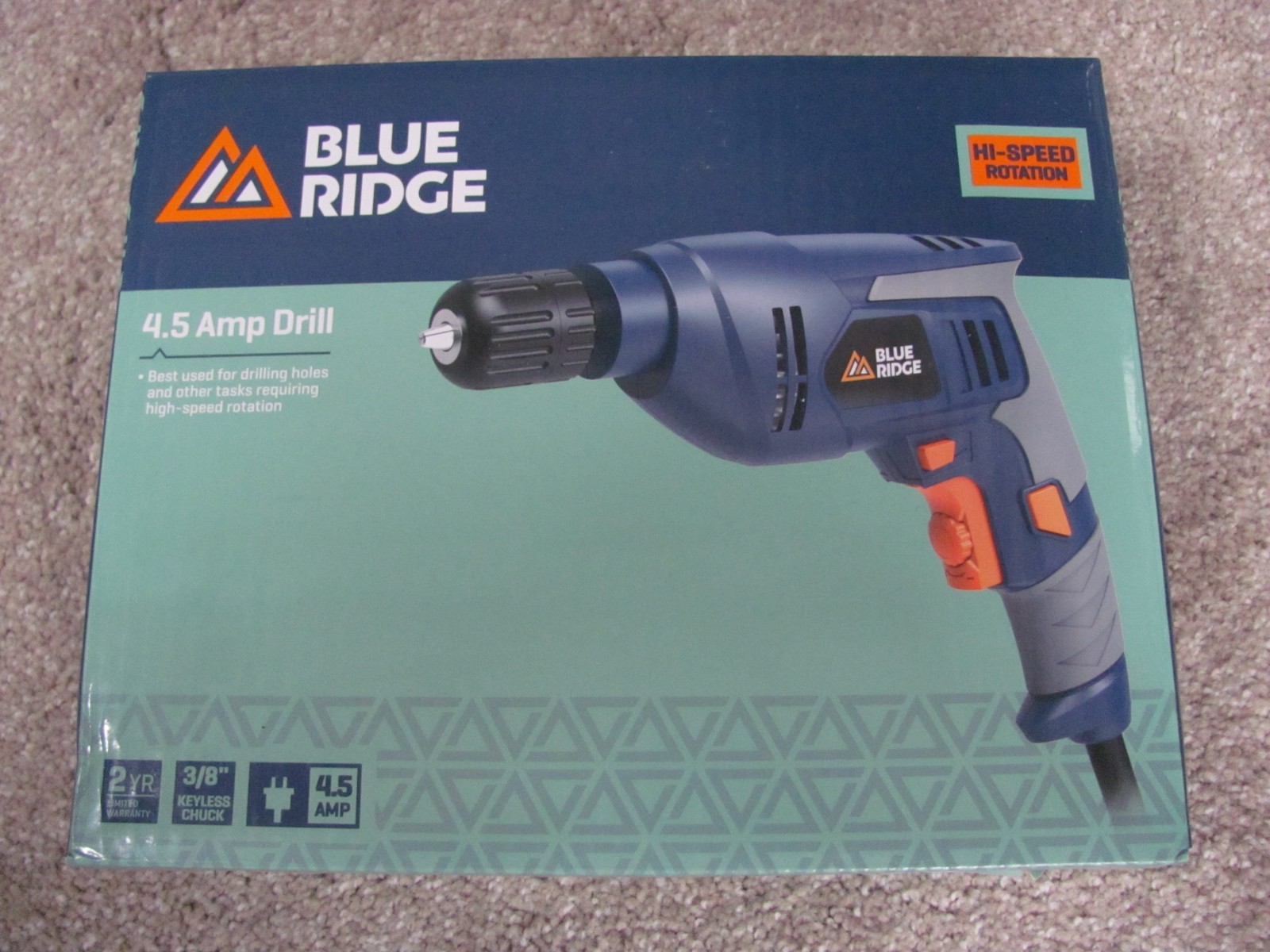 Brand New Blue Ridge Tools Electric Drill 4.5 Amp Variable Speed Soft Grip