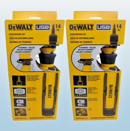 DEWALT USB RECHARGEABLE DWHT66719 FLEXDRIVE CORDLESS SCREWDRIVER 14PC SET -2PACK