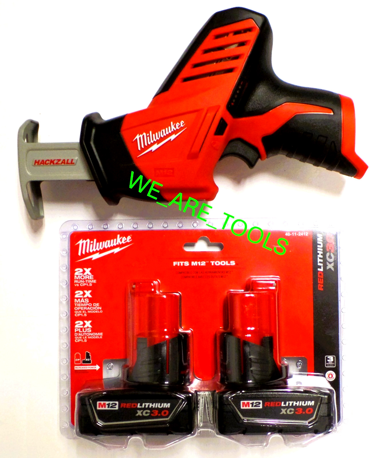 New Milwaukee 2420-20 M12 Hackzall Reciprocating Saw Sawzall, 2) 3.0 Ah Battery