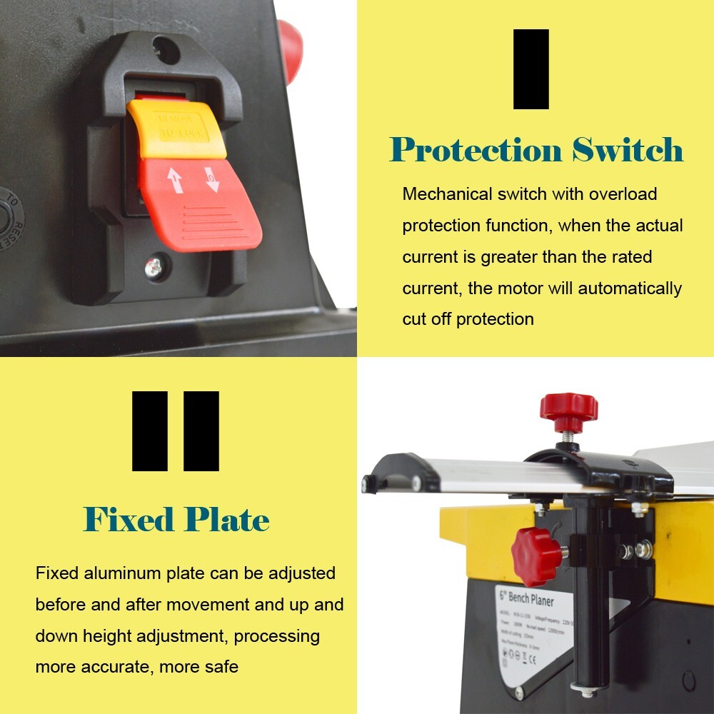220V 2.5HP 6&Prime; Electric Table Planer Woodworking Bench Planer 12000r/min 0-0.12&Prime;