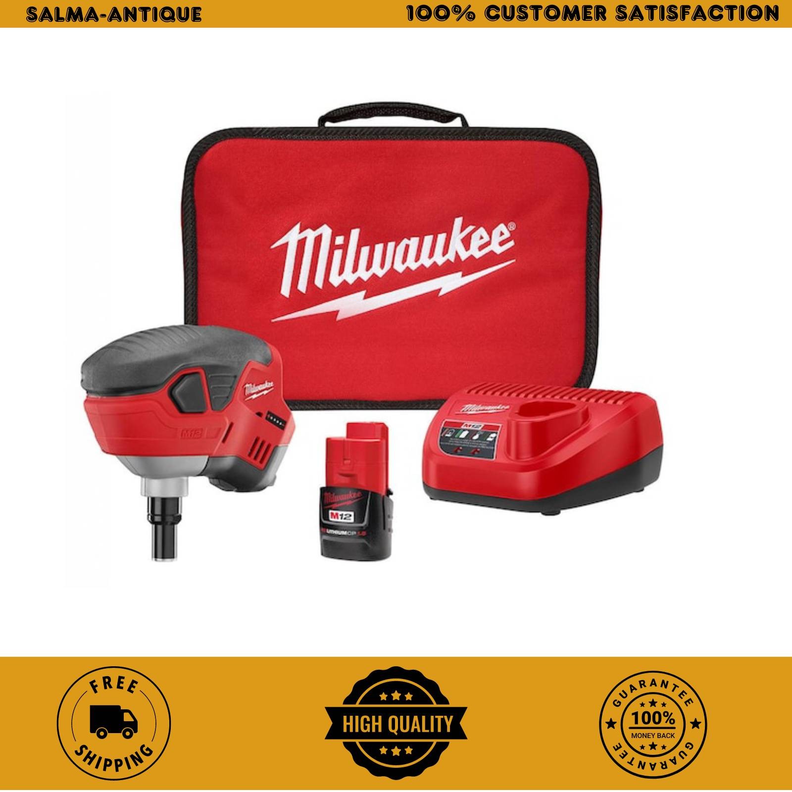 Milwaukee M12 12V Cordless Palm Nailer Kit w/ Battery Charger & Tool Bag