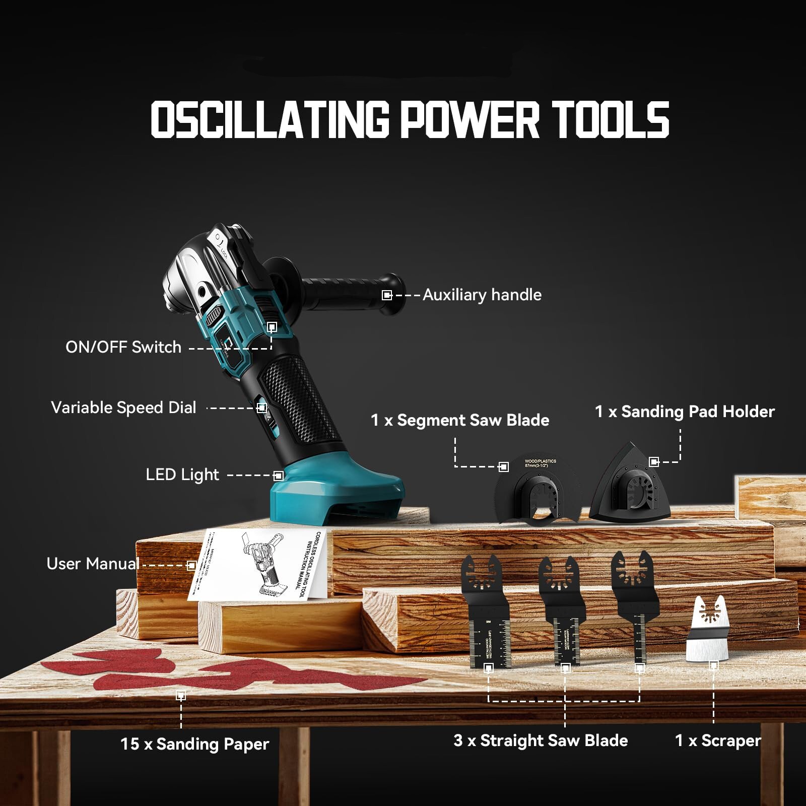 21 V Cordless Oscillating Multi-Tool TOOL w/ 5.5AH High Output Battery,Blades