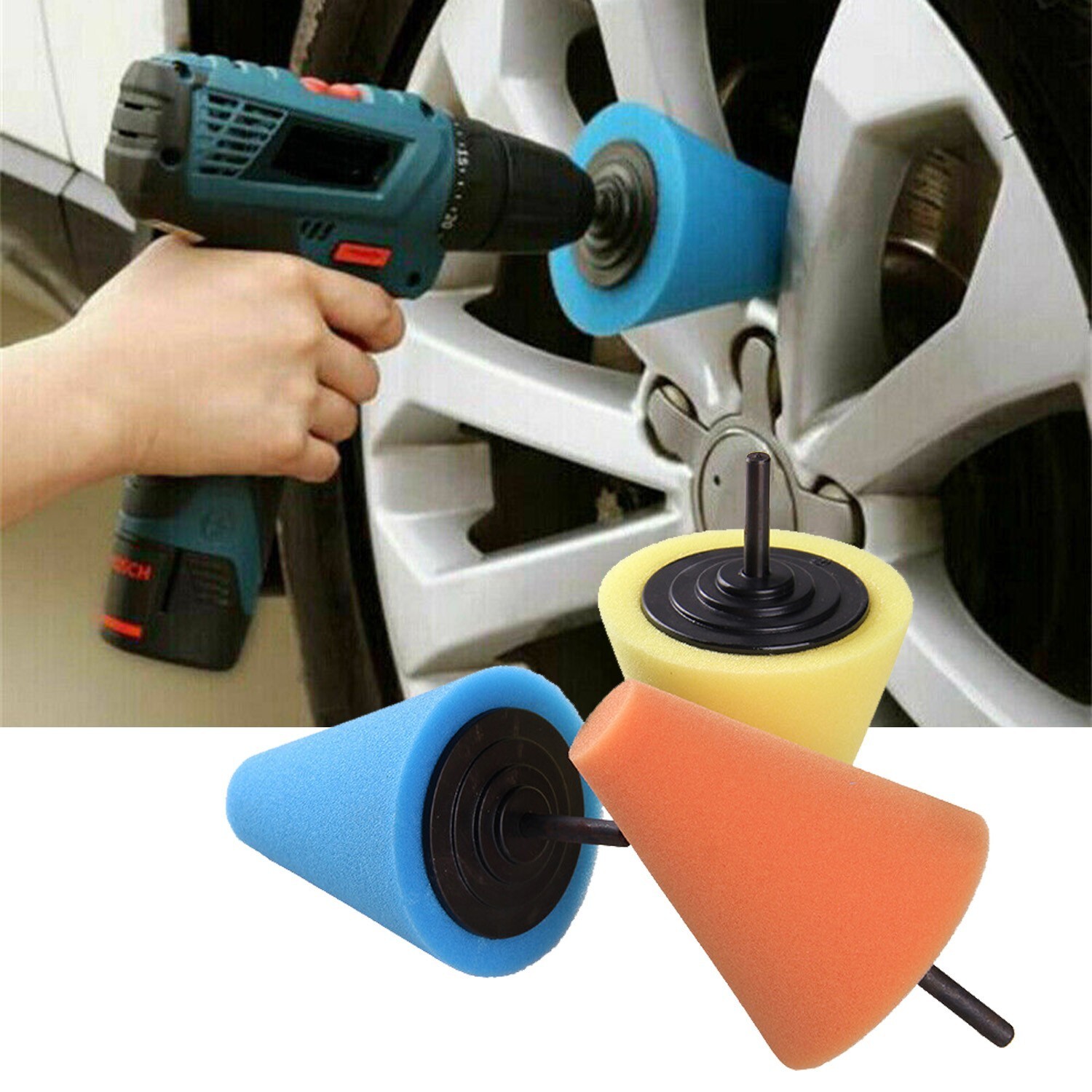 Foam Drill Polishing Cone Ball Pads Kit Car Hub Waxing Buffing Wheel Polisher 3&Prime;