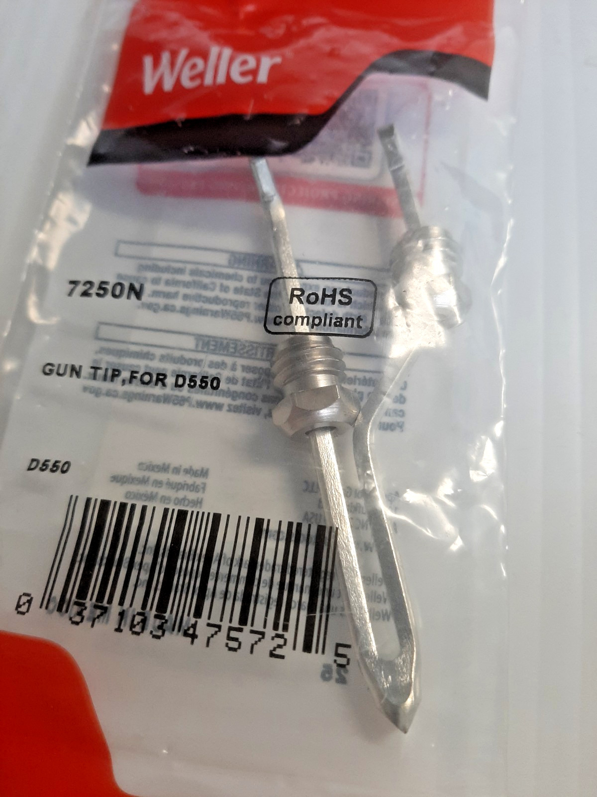 WELLER CONICAL SOLDERING REPLACEMENT TIP 7250N For Weller Mfg. No. D550
