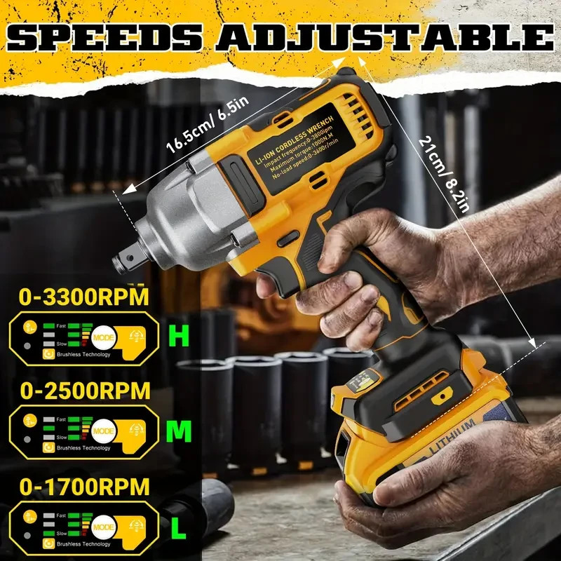 Cordless Electric Impact Wrench Gun 1/2 » High Power Driver w/ 2 Li-ion Battery