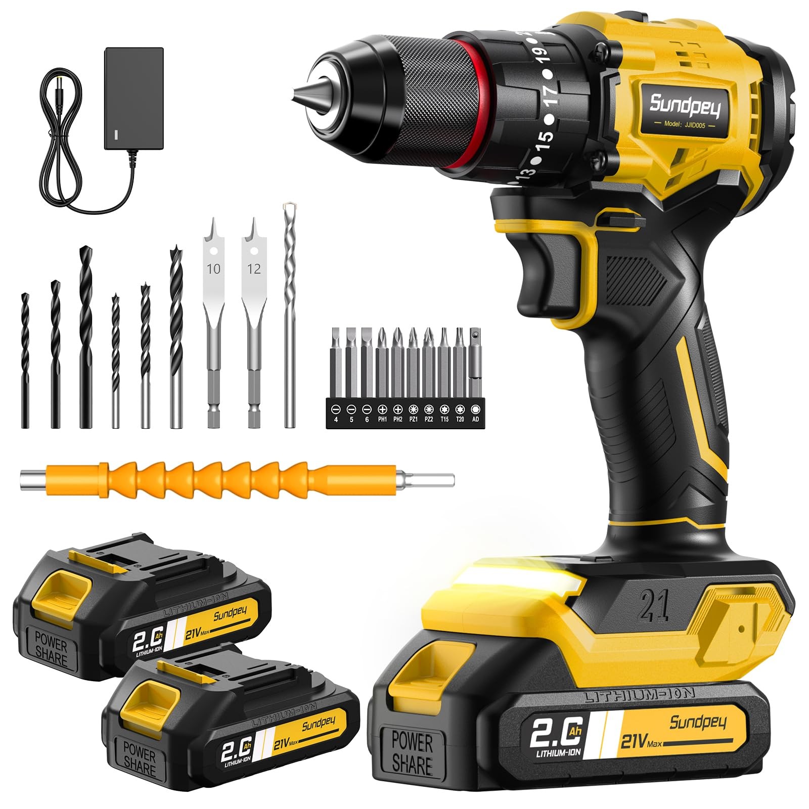 Sundpey Cordless Power Drill Set – 620in-lbs 3/8&Prime; Metal Chuck Electric Drill …