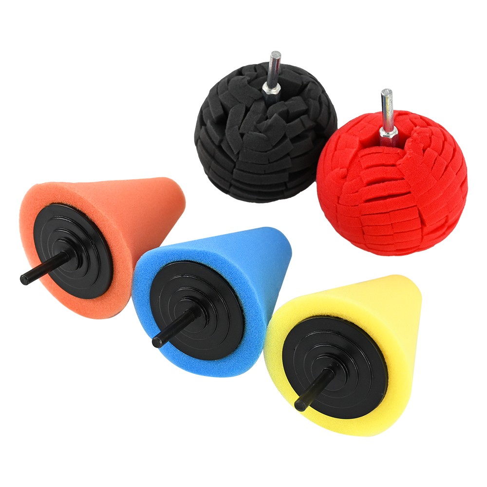 Foam Drill Polishing Cone Ball Pads Kit Car Hub Waxing Buffing Wheel Polisher 3&Prime;