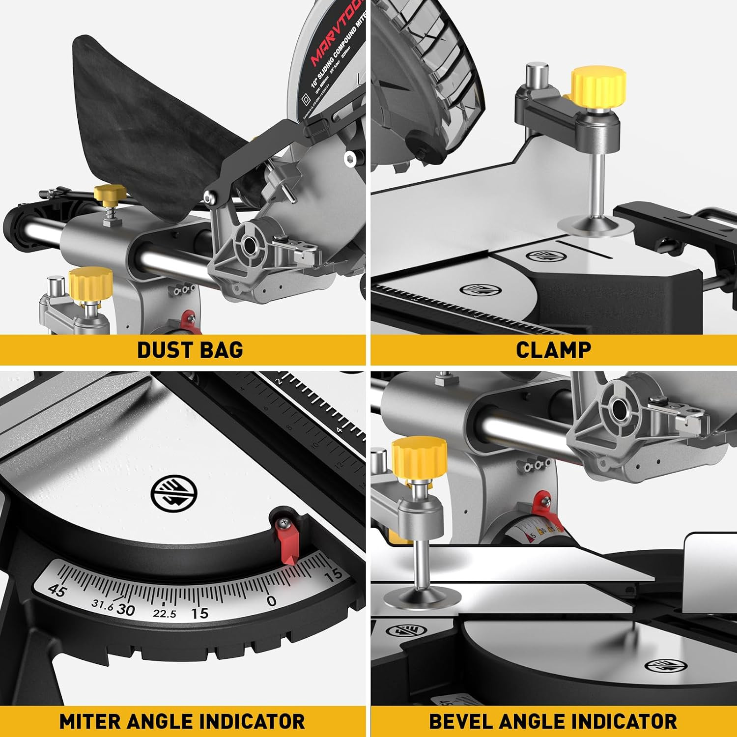 10-Inch Sliding Compound Miter Saw, 5000RPM, 15 Amp, Single Bevel 0-45° with Ext