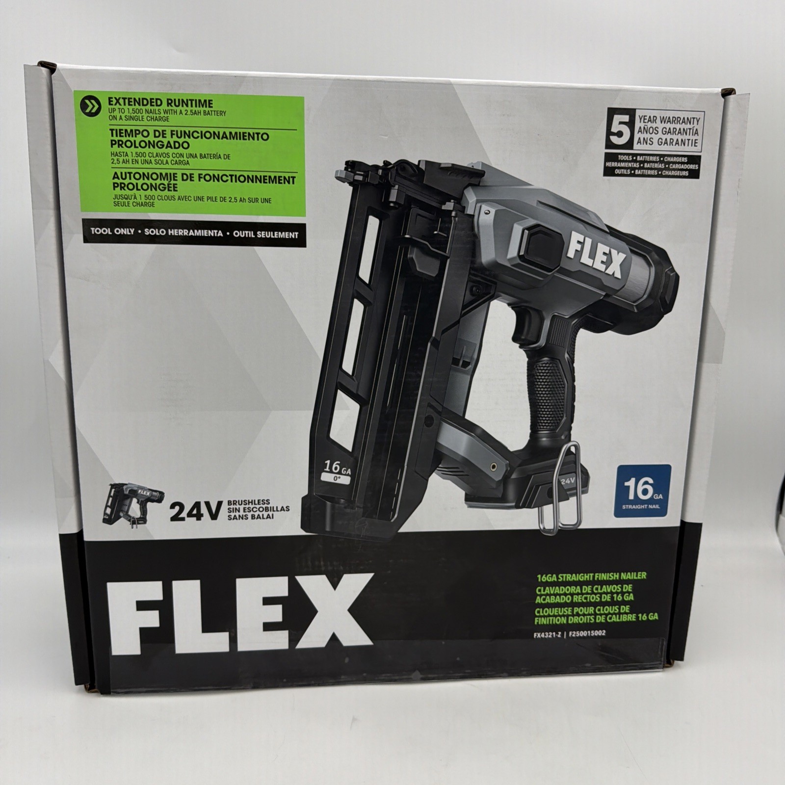 NEW! FLEX 24V Cordless 16Ga 2-1/2&Prime; Straight Finish Nailer (Tool Only) – FX4321-Z