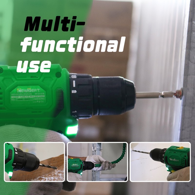 Heavy Duty Brushless Drill 12V 2 Batteries 35N.m Torque 2-Speed Workshop