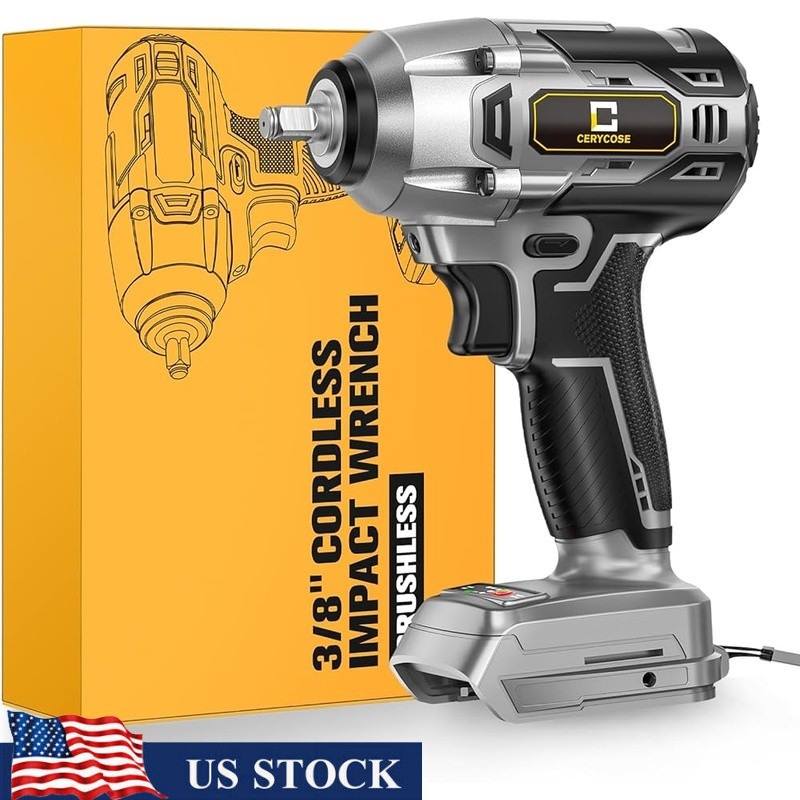 Cordless Impact Wrench 250FT-LBS 3/8 inch Brushless Motor LED Work Light 2400RPM