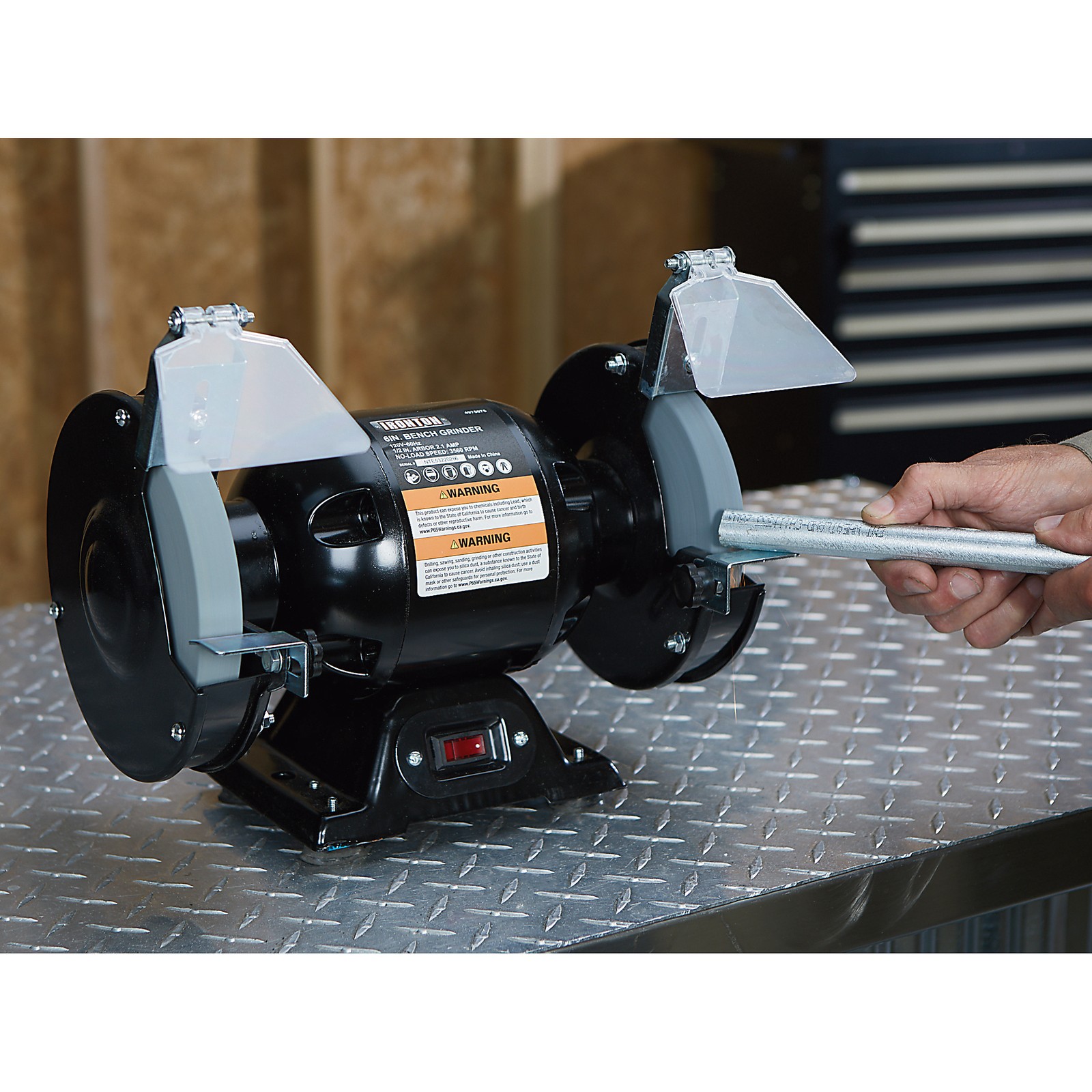 Ironton Benchtop Grinder with 6in. Wheel, 2.1 Amps, 1/2 HP, 3560 RPM Max.