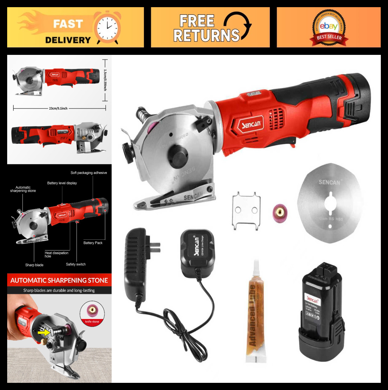 Cordless Electric Rotary Shear Cutter – Multi-Layer Fabric Scissors, 14.4V, 1 Ba