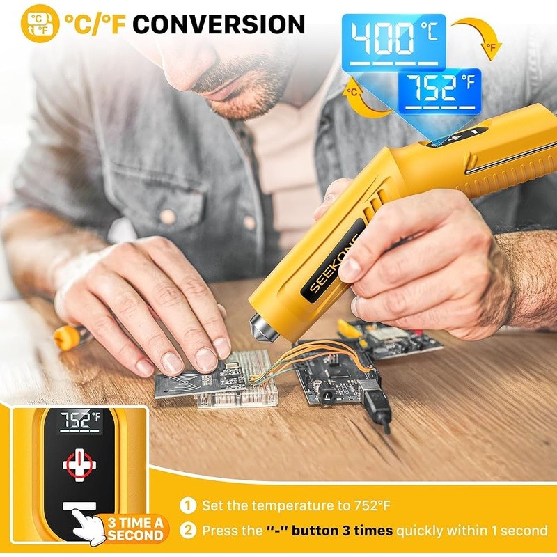 Cordless Mini Heat Gun 4 Temp Settings LCD Display USB Charging Memory Function