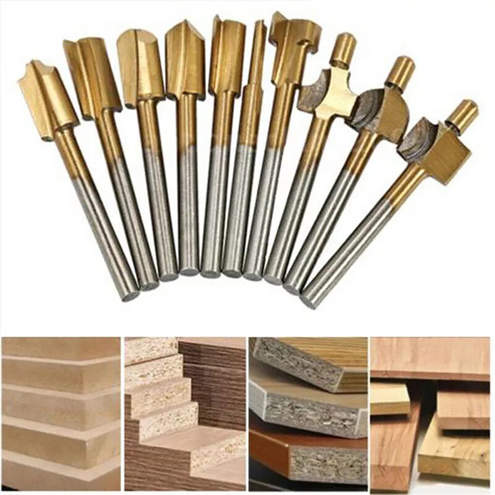10x 1/8&Prime; 3MM Titanium Mini Hss Router Bits Trimmer Shank For Rotary Tool