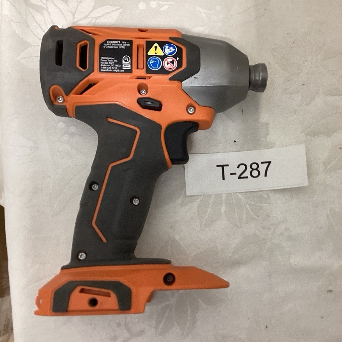 RIDGID R860021 18V Impact Driver Orange/Black/Gray Cordless Tool T-287