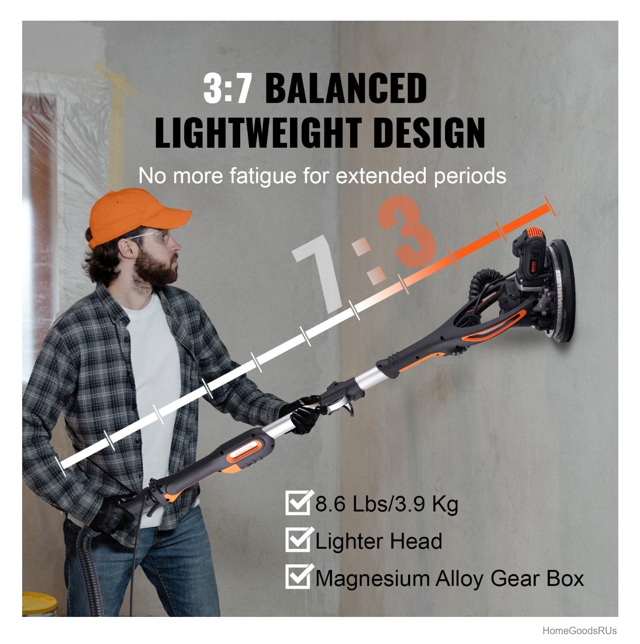Drywall Sander 900W 800-1800RPM Variable Speed Self Suction 120V 8.5 Inch LED